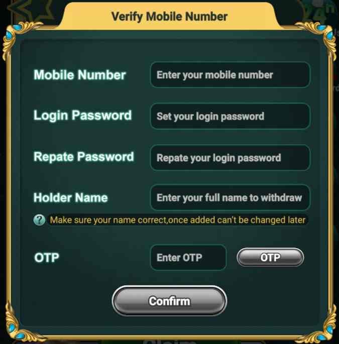 verify mobile number in yono games